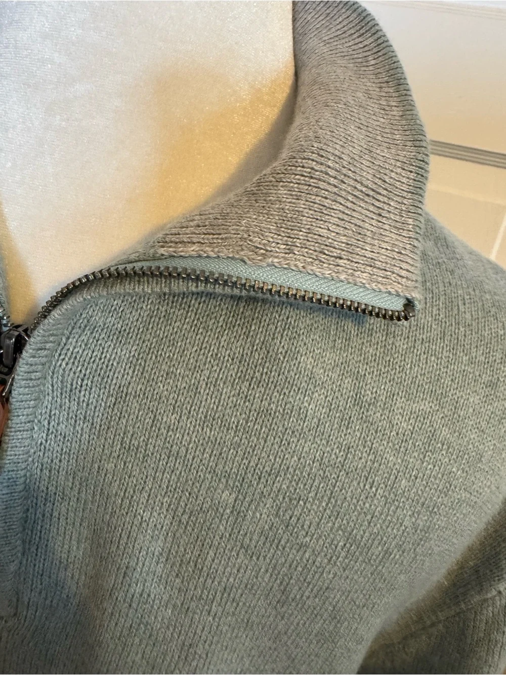 J. Crew Men's quarter Zip Sweater in Sage Green large like new